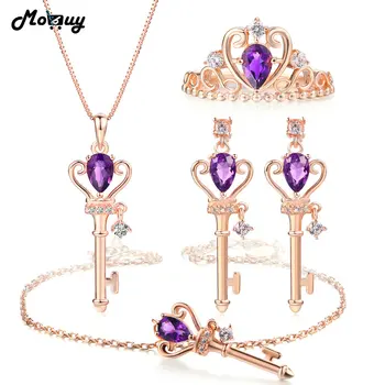 

MoBuy Vintage Key 4pcs Jewelry Sets 100% 925 Sterling Silver For Women Gemstone Amethyst Engagement Jewelry V010EHNR