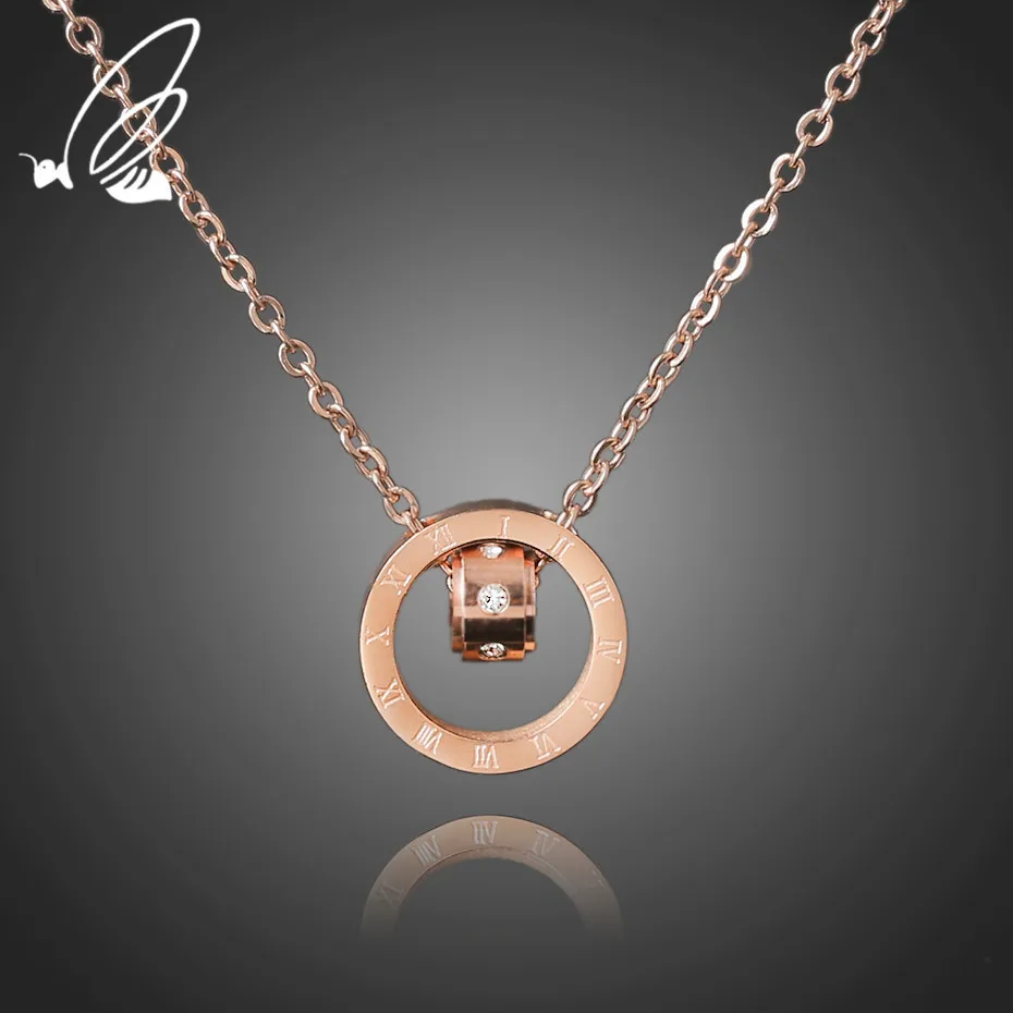 

S'Steel Stainless Steel Fashion Necklace Roman Numeral With Crystals Rose Gold Choker Pendant Necklace For Women Collier