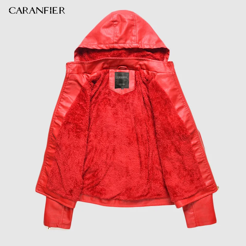 Куртка из искусственной кожи CARANFIER брендовая куртка с капюшоном на осень и зиму S
