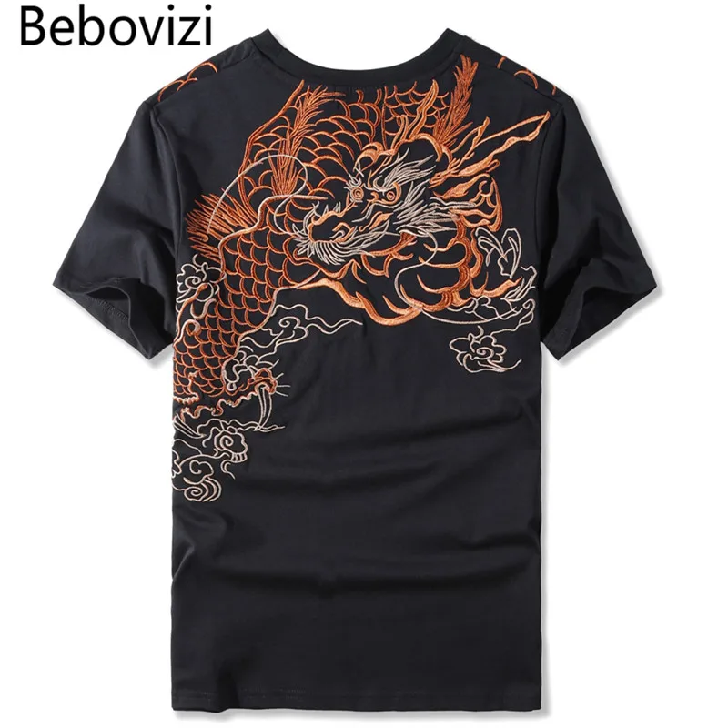 

Bebovizi Brand Chinese Style Dragon Embroidery Tees Shirts Fashion Mens Tshirts Streetwear Hip Hop Casual Short Sleeve Homme