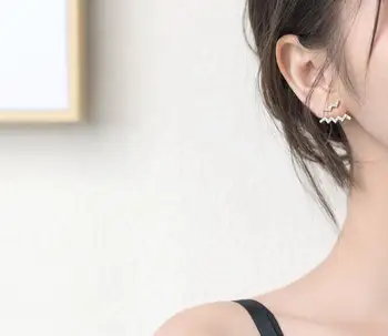 

Authentic Real 100% 925 Sterling Silver fine Jewelry White zirconia front & Back Twist waterwave ear Jackets Earrings gtle2304