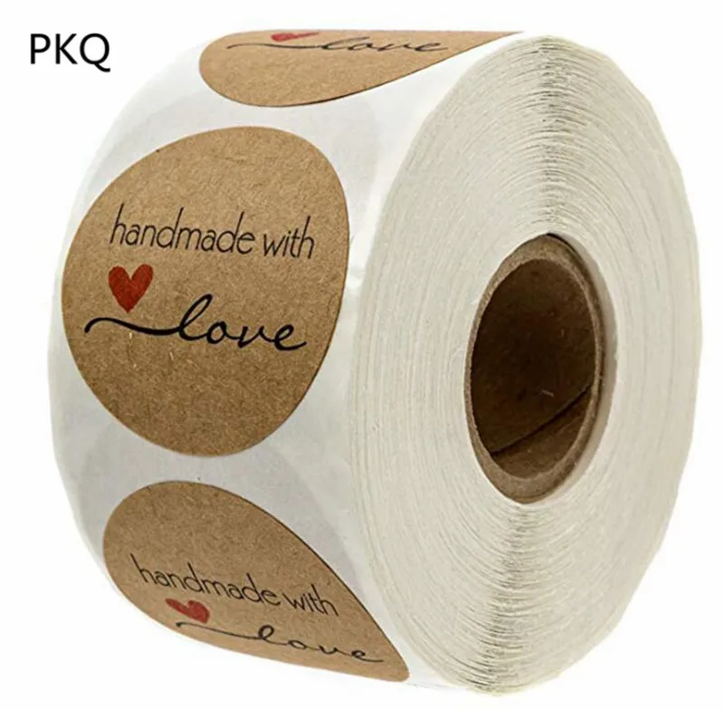 

Handmade with love sticker kraft paper thank you hand made self-adhesive sticker baking decoration cartoon round sticker label