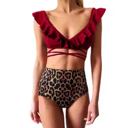 WOMAIL новый продукт женский бикини Леопардовый принт с воланами набор купальник бикини заполненный бюстгальтер купальники пляжная одежда
