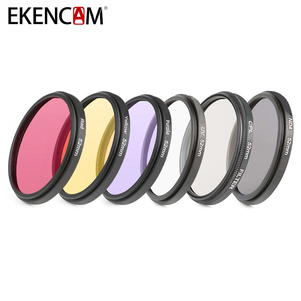 EKENCAM 6 в 1 52 мм красный желтый фиолетовый CPL ND UV фильтр набор для GoPro Hero 4 3 + камера
