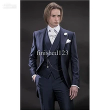 Дизайн Morning стиль темно-синий Жених Смокинги друзей жениха Мужские свадебные костюмы костюм для шафера(куртка+ брюки+ жилет+ галстук