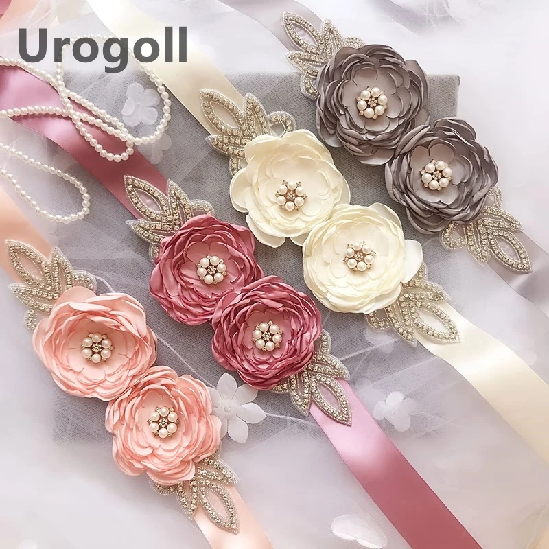 

Flower Blossom Pearl Rhinestone Leaf Belt Women Flower Girl Rose Wedding Sashes Ribbons Wedding Dress Belt Bridesmaid Bride