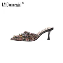 Retro pointed slippers women summer rivet water drill high heel slipper Muller shoes women slippers luxury shoes women designers Retro pointed slippers women summer rivet water drill high heel slipper Muller shoes women slippers luxury shoes women designers