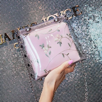 

Transparent Jelly Female bag 2020 New High quality PVC Women's Designer Handbag Lady Lace Flower Chain Shoulder Messenger bags