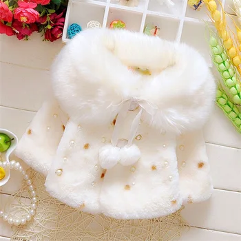 

2020 Faux Fur Coats for Baby Girls Autumn Winter Clothes Child Wool Outwear Girl Beadings Shawl Kids warm shoulders Kids Costume