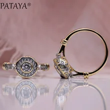 Pataya novo 585 rosa ouro adorável esculpido natural zircão anéis moda feminina jóias casamento artesanato fino oco redondo branco anel