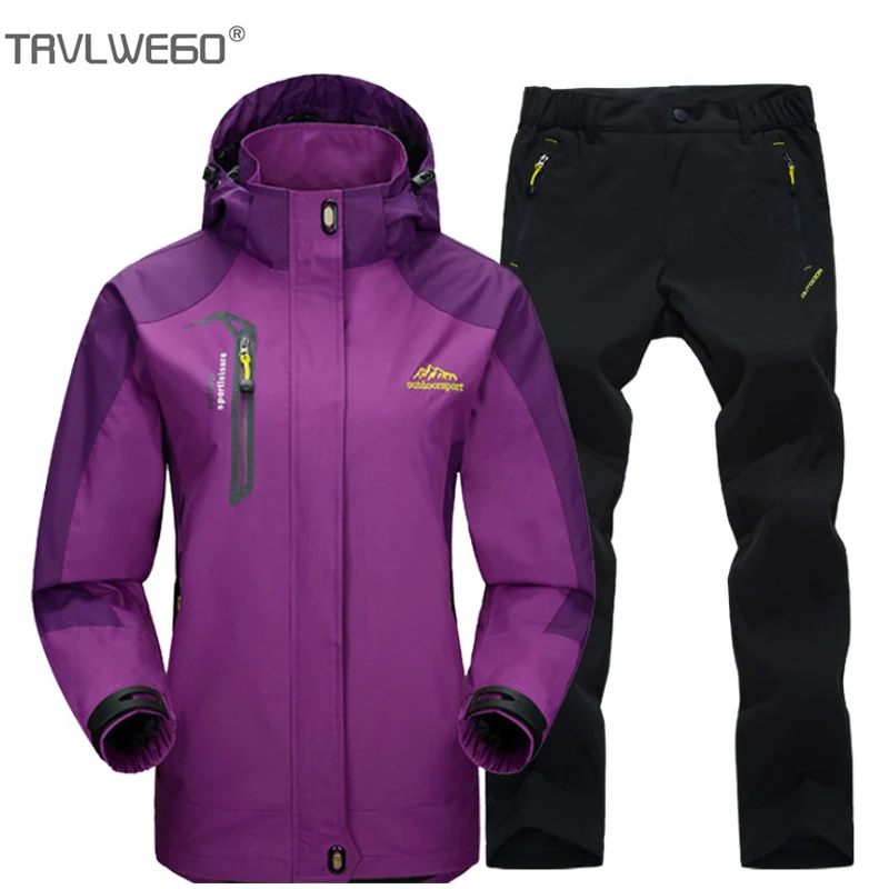 

TRVLWEGO Spring and Autumn Outdoor Hiking Camping Jacket Pants Women's Suit Windbreak Trekking Single Coat Trousers M-4XL