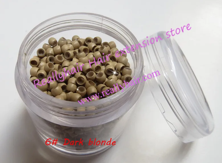 

Free shipping 1000pcs/bottle 2.9x1.6x2.0mm 6#Dark Blonde Nano Rings with Silicone for Nano beads Hair Extensions