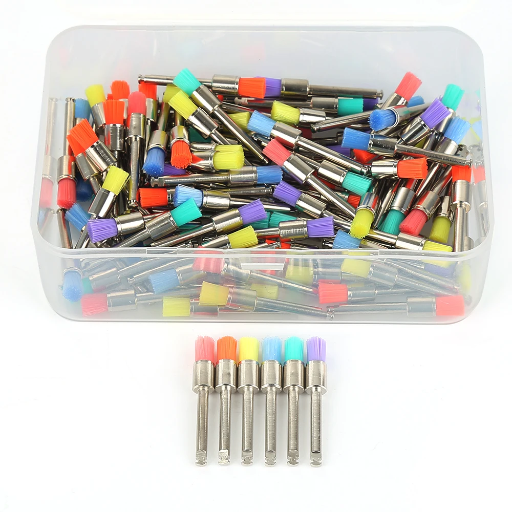 Y& W& F 100 шт./пакет стоматологическое лабораторное нейлоновая защелка Маленькая плоская шлифовальная профилактика щетки стоматологическое оборудование 0,4 см головка с коробкой BFWY