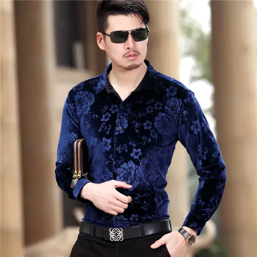 Новинка, модные вельветовые утолщенные приталенные мужские рубашки, повседневные рубашки с длинным рукавом, M-4XL - Цвет: BLUE (peony)
