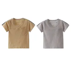 Пуловер с круглым вырезом для маленьких мальчиков и девочек; летняя хлопковая Однотонная футболка с принтом; топы; блузка; повседневные