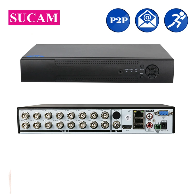 

SUCAM 16CH 2MP 5 IN 1 AHD DVR H.264 VGA HDMI Digital Video Recorder for 1080P AHD CVI TVI CVBS Analog Camera Hybrid IP Camera