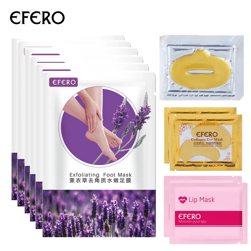 

efero 12Pack Skin Care Baby Feet Exfoliating Foot Mask Socks Pedicure Foot Cream Crystal Lip Mask Collagen Eye Mask Eye Patch