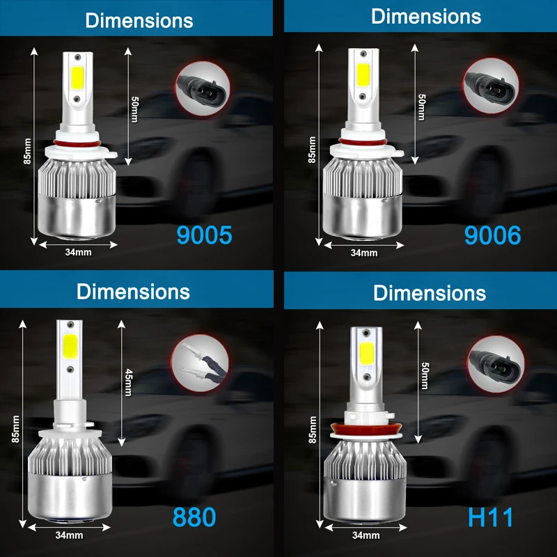 AICARKAS Светодиодные автолампы серия С6 36W 4000LM 6000K с Чипом СОВ .Цоколь LED Лампа Н4