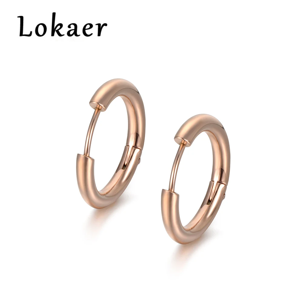 

Lokaer Classic Titanium Steel Hoop Earrings Jewelry Simple Rose Gold Color Earrings For Women Oorbellen E180290200R