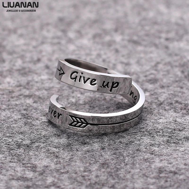 Нержавеющая сталь "Never Give Up", кольцо в стиле "хип-хоп" полос Обёрточная бумага витой кольцо вдохновляющие мотивирующие, ювелирное изделие, подарок для нее, с ним