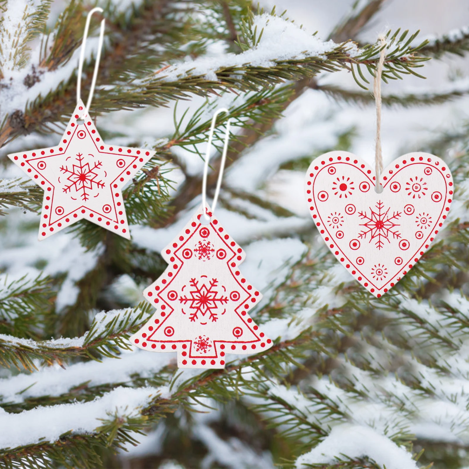 10pcs Wood DIY Christmas Tree Heart Star Tree Hanging Pendant Ornament