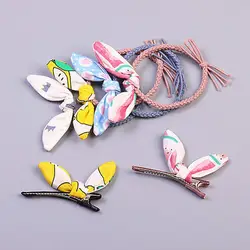 Корейский простой детская ткань кроличьи уши шпильки эластичные волосы веревка для девочек с модным принтом в полоску аксессуары для
