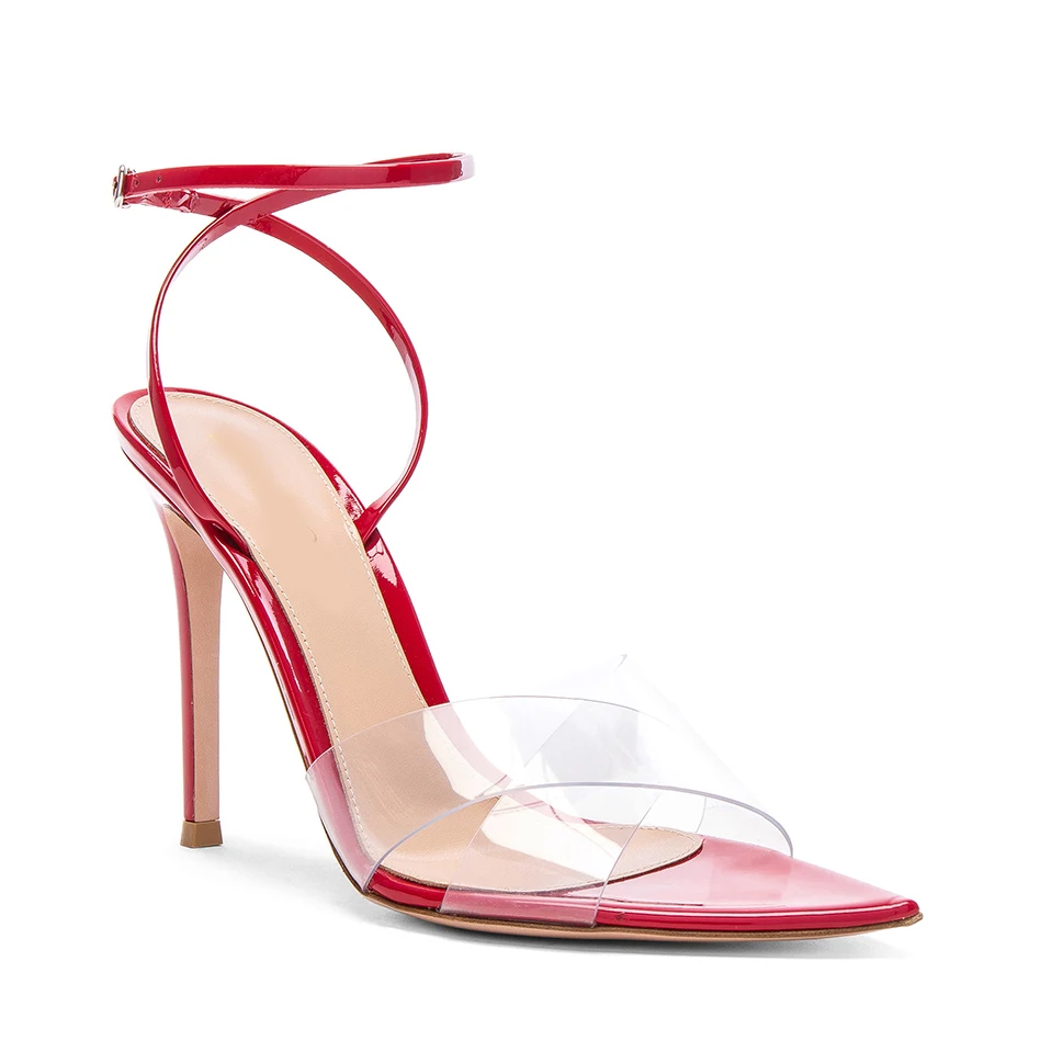 

ARQA Womens Fashion Sharp Toe Heeled Sandals Transparent PVC Ankle Buckle Strap High Heel Shoes