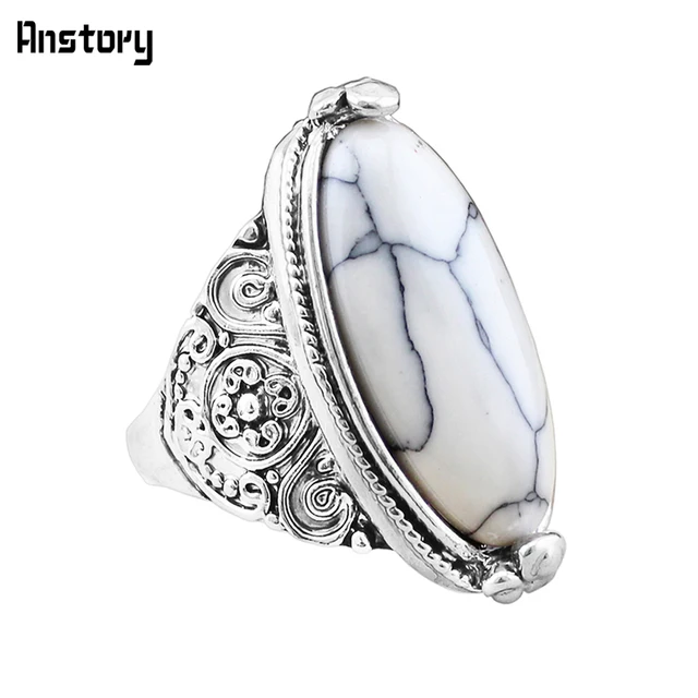Flower Band Oval Natural Stone Rings For Women Vintage Look Antique Silver Plate Flower Band Oval Natural Stone Rings For Women Vintage Look Antique Silver Plate