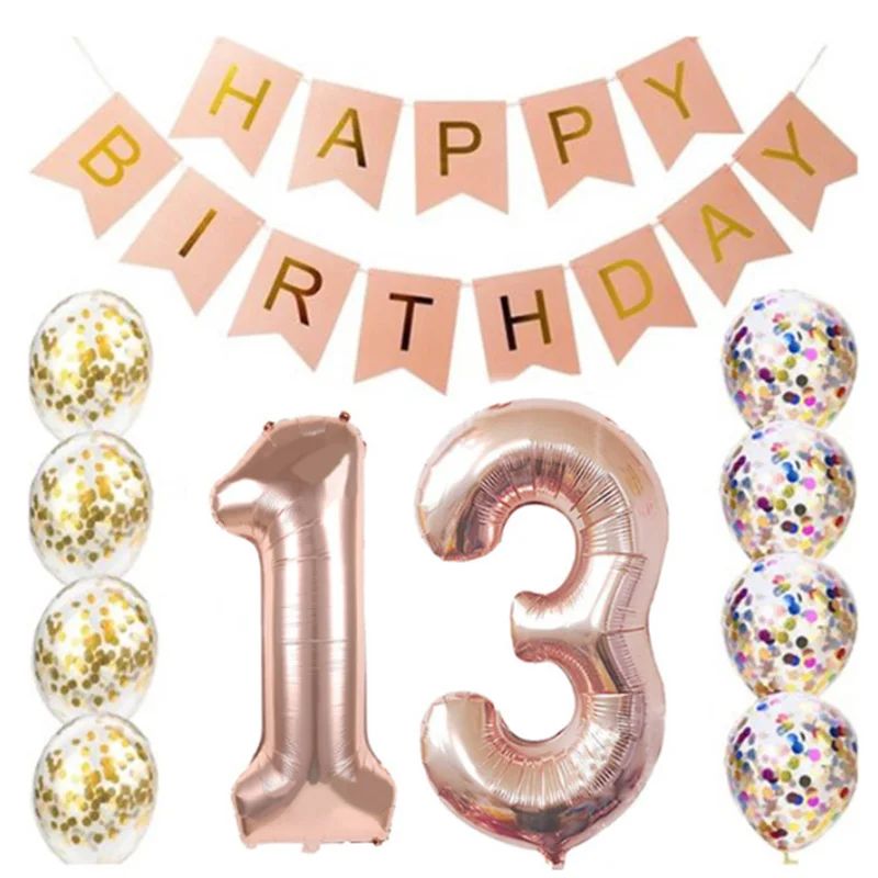 Набор для дня рождения 16, 21, 30, 40, 50, 60 лет, конфетти на день рождения, 32 дюйма, цифровой фольгированный шар, украшения для дня рождения - Цвет: set