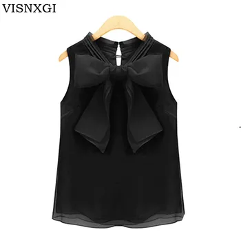 

VISNXGI Sexy Chiffon Blouse Bow Women Sleeveless Spring Summer Style Shirt Tops Blouses Casual Clothing Tops Fashion Plus Size