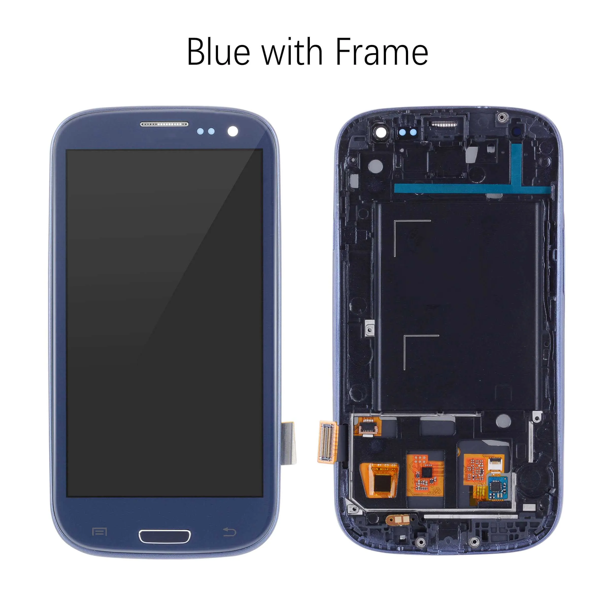 Дисплей для SAMSUNG Galaxy S3 LCD i9301 i9308i i9301i в сборе с тачскрином на рамке белый синий - Цвет: with Frame Blue