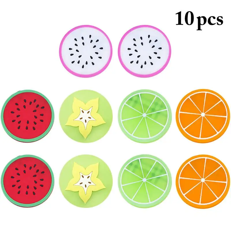 

10pcs Colorful Fruit Shape Coaster Silicone Cup Mat Creative Non-Slip Insulation Pad Coaster Orange Watermelon Carambola