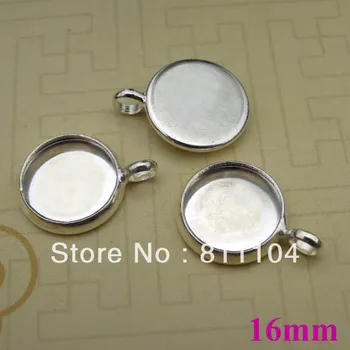 

16mm Silver Plated Copper Circle Round Blank Bases Tray with Circle Loop Pendant Cameo Settings Blank Bulk Wholesale