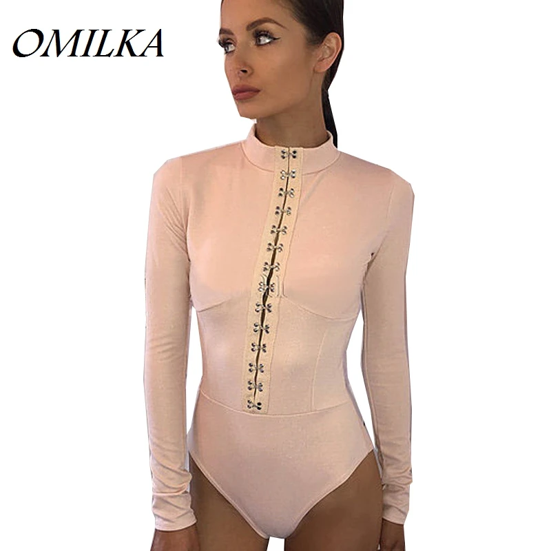 

OMILKA 2017 Hot Autumn Women Long Sleeve O Neck Sequin Bodysuits Sexy Nude Black High Waist Club Party Short Romper and Jumpsuit