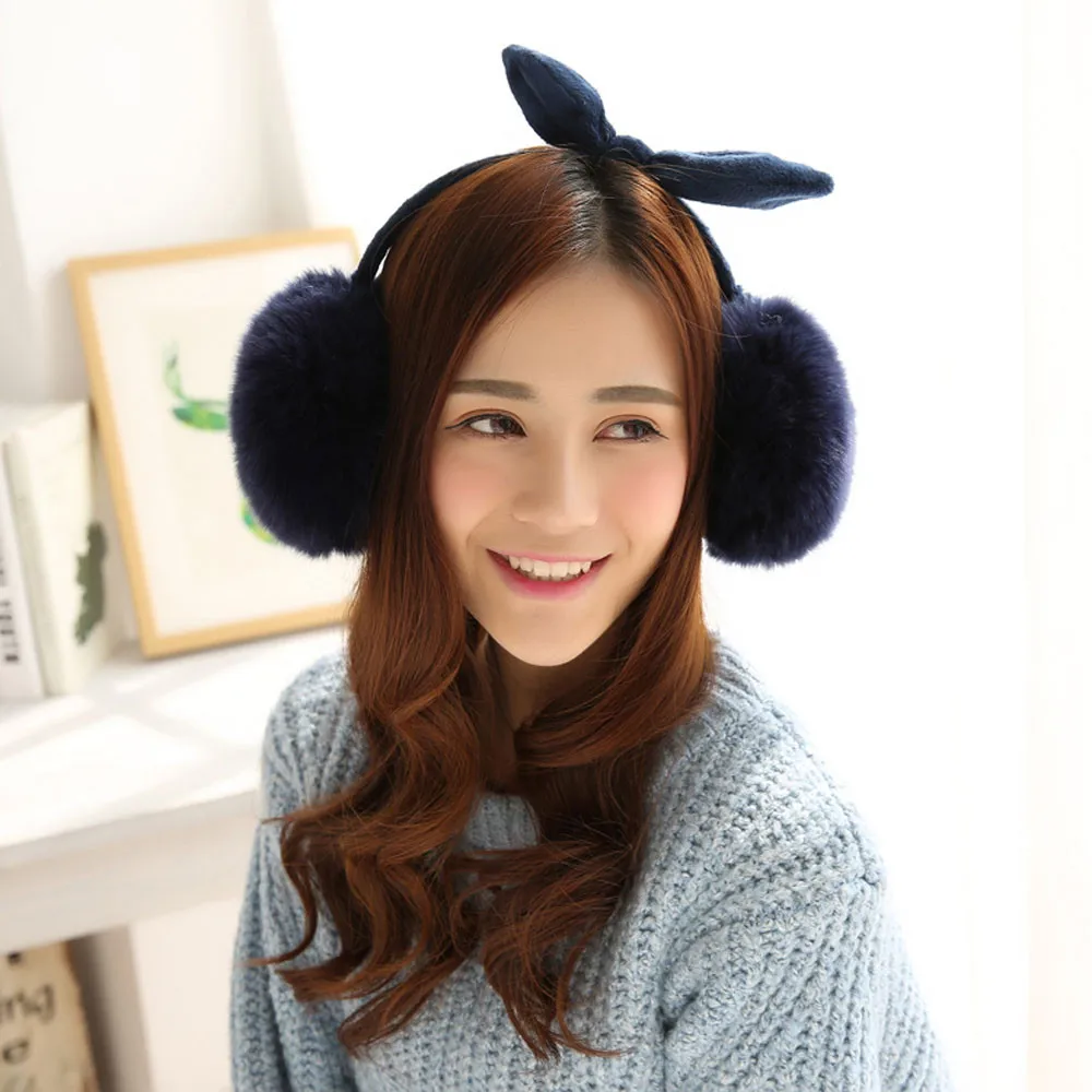 Теплые наушники женские милые зимние теплые бант с кроличьими ушками ...