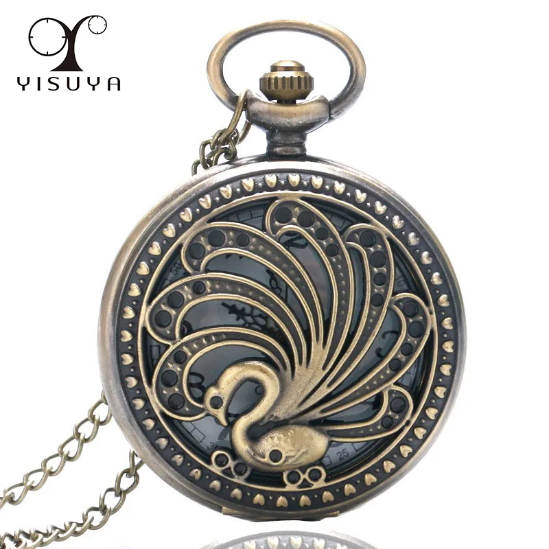 

Peacock Pocket Watch Vintage Retro Style Hollow Beauty Necklace with 80CM Necklace Chain Unique Gifts for Women Lady Girl