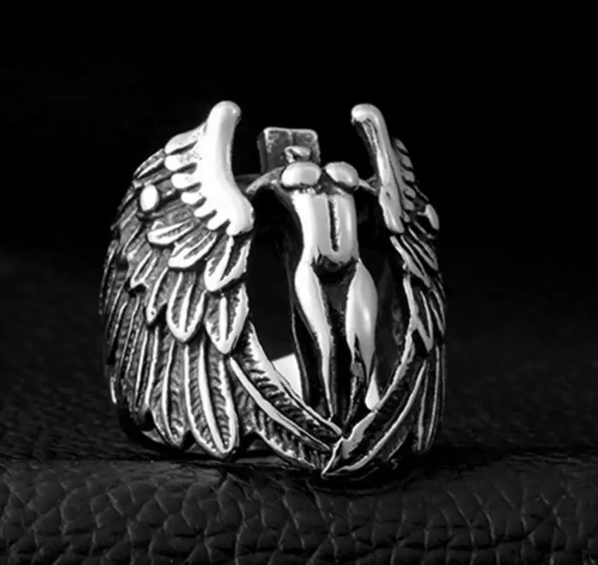 

Fashion Personality Unisex Stainless Steel Angel Ring Creative Simple Jesus Ring Silver Angel Adjustable Ring