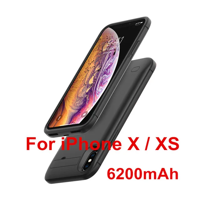 6200 мАч Расширенный чехол для аккумулятора телефона для iPhone xs/xr Внешний чехол для зарядки аккумулятора для iPhone x/xs max портативный аккумулятор - Цвет: Black For X XS