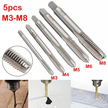 

HSS M3 M4 M5 M6 M8 5PCS Machine Spiral Point Straight Fluted Screw Thread Metric Plug Hand Tap Drill Set Hand Tools