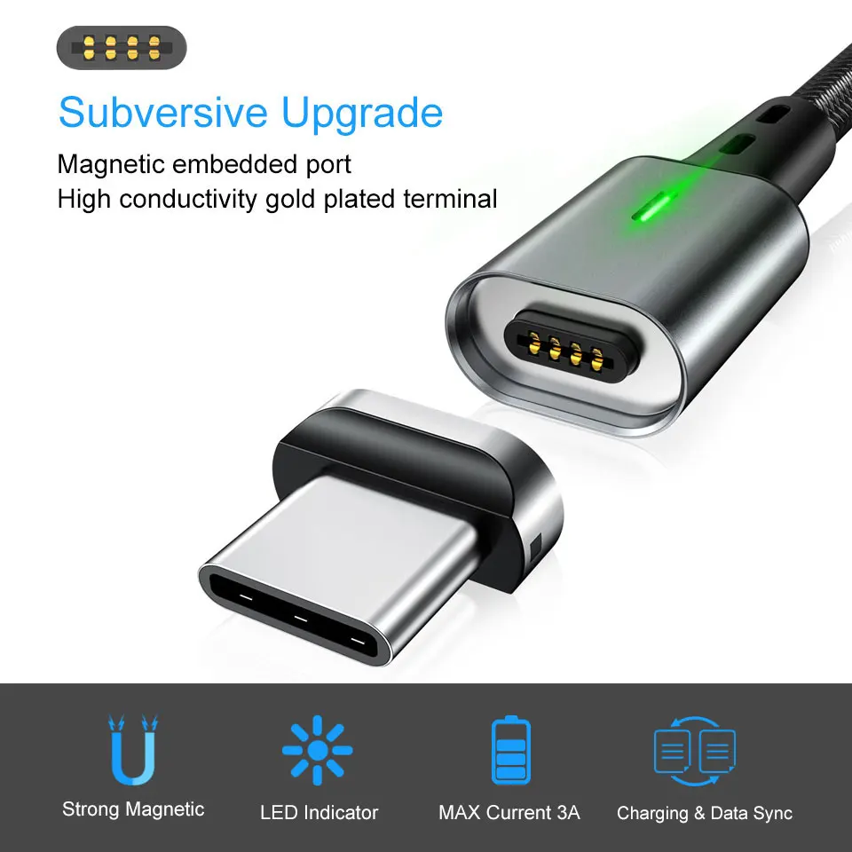 QC 3,0 Quick Charge 3A Магнитный быстрая Тип usb C синхронизации данных Зарядное устройство кабель для huawei Mediapad M5 8 10 Pro Honor Waterplay V20 P30