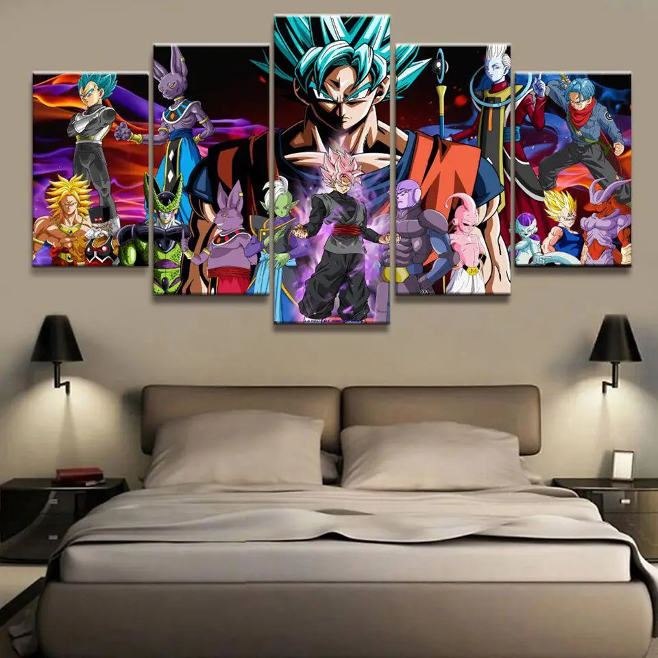 

Wall Art Canvas Pictures Frame 5 Pieces Dragon Ball Super Animation Paintings Modula Prints Goku Poster Living Room Home Decor