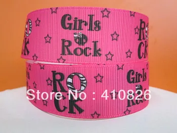 

Q&N ribbon wholesale 1"25mm girls rock printed grosgrain ribbon for hair bow 50yds/roll free shipping