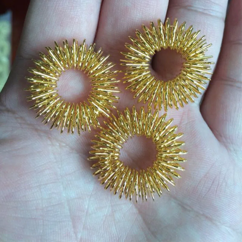 5pcs gold color stainless steel Finger Massage Ring Stimulate acupuncture points Relieve Finger