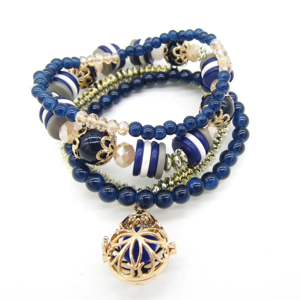 

2018 New Arrival Mixed Stretchy Strands Women`s Beaded Essential Oil Locket Diffuser Bracelet