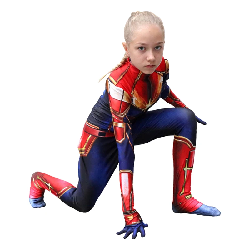 Хэллоуин Девушки Марвел Капитан косплей костюм дети супергерой Marvel Carol Danvers боди комбинезон Marvel женский костюм