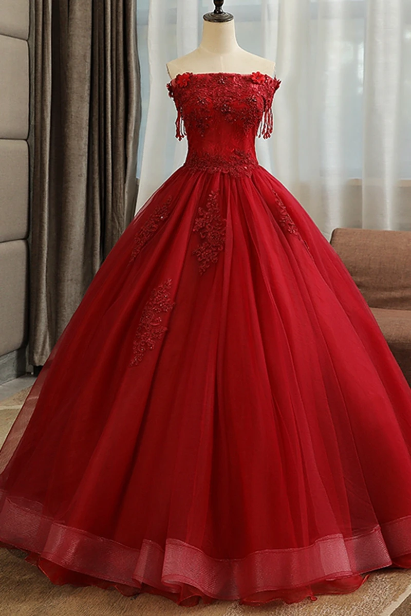 Потрясающие Бальные платья винно-красного цвета с аппликацией, бальное платье, классическое платье для выпускного вечера, официальное платье с кисточками и блестками