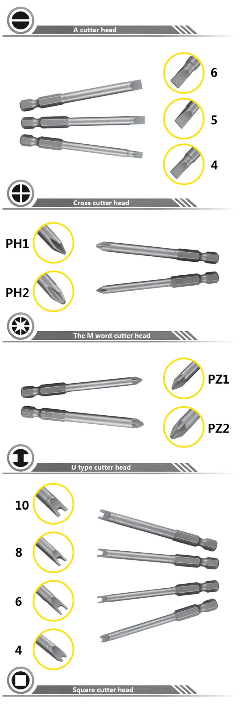 KALAIDUN Hand Tool Set 50 in1 Multi-purpose Screwdriver Bit U-shaped cross word plum connector set 13 Kinds Of Shape Drill Bits10