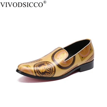 

VIVODSICCO New Men Yellow Patent Leather Shoes Party and Wedding Men Dress Shoes Handmade Men Retro loafers Male's Flats Drive