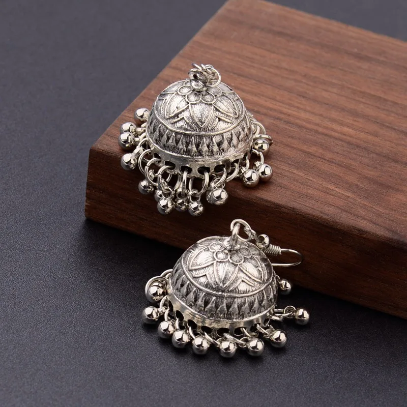 TopHanqi ретро этнические индийские Jhumka Jhumki серьги Femme античный золотистый гравированный Лотос Фонарь Висячие серьги для женщин ювелирные изделия