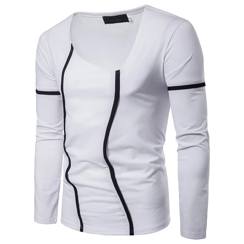 

Men's autumn and winter new edging design with T-shirt men's Korean version of the round neck thin T-shirt New round neck long-s